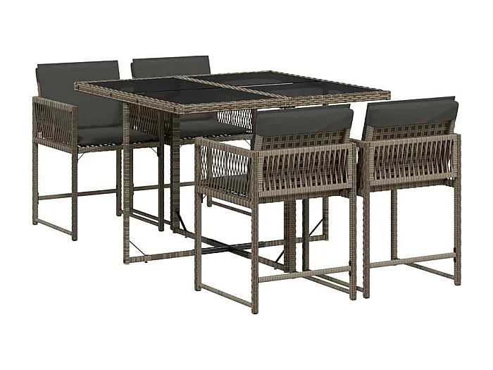 Sharif Set comedor de jardín 5 piezas con cojines ratán sintético gris