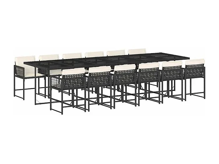 Sharif Set comedor de jardín con cojines 13 pzas ratán sintético negro