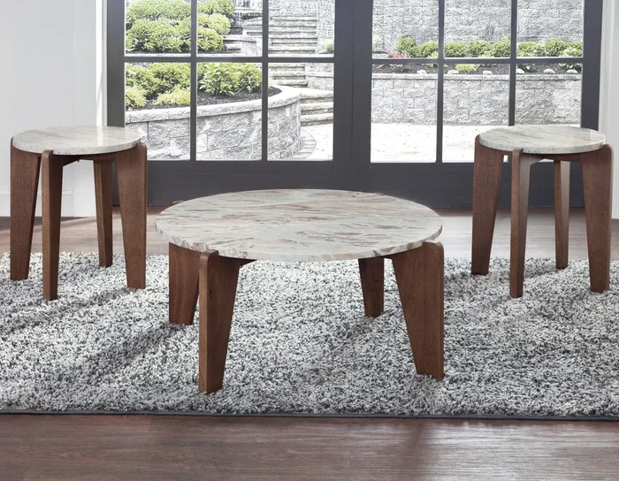 Shavon Toronto Brown 3-Piece Solid Marble Table Set
