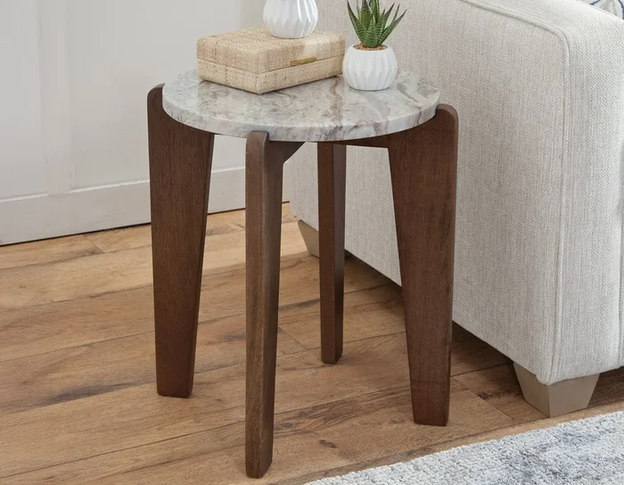 Shavon Toronto Brown Solid Marble Round End Table
