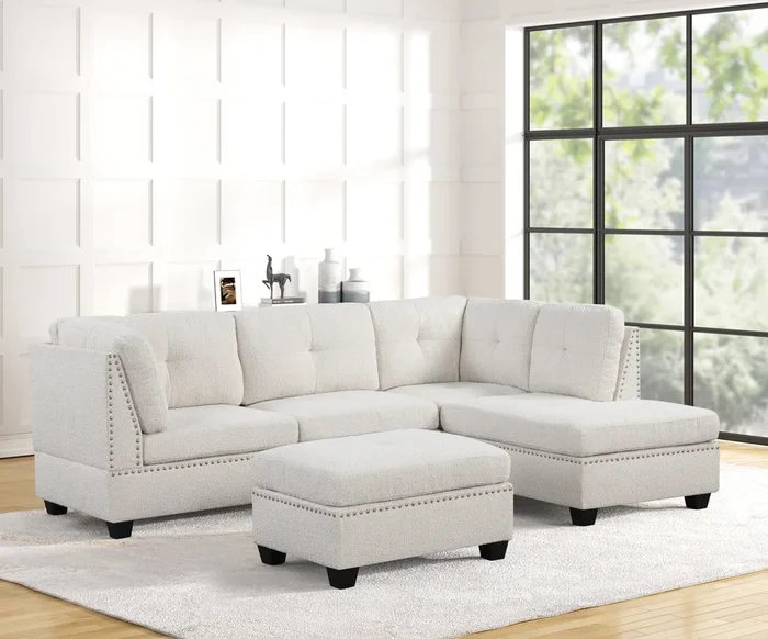Sienna Boucle Sand Sectional with Ottoman