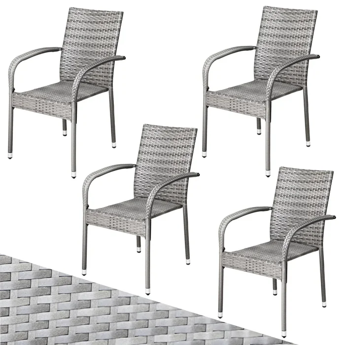 Silla apilable de poliratán Comfort juego de 4 gris