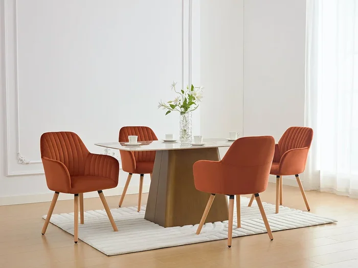 Silla con apoyabrazos de terciopelo y metal con efecto de madera – Terracota – ELEANA