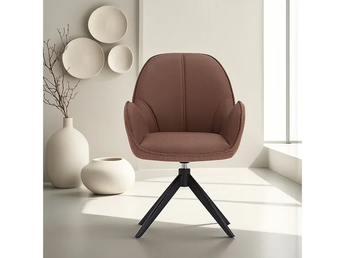 Silla de comedor 60x90x59 cm Marrón Moderno Silla Egg Tapizada en Bouclé Sillón de cuero con brazos