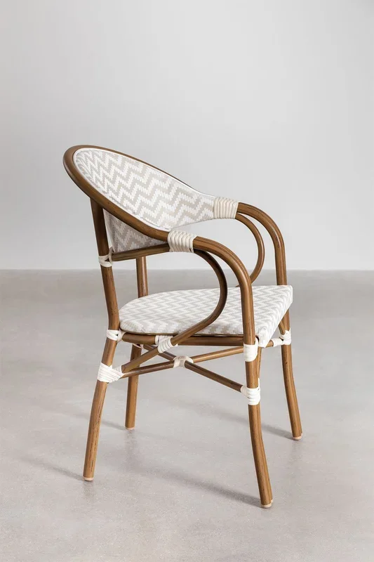 Silla de Comedor Apilable con Reposabrazos en Aluminio Brielle Bistro Blanco Gardenia – Beige Nude – SKLUM