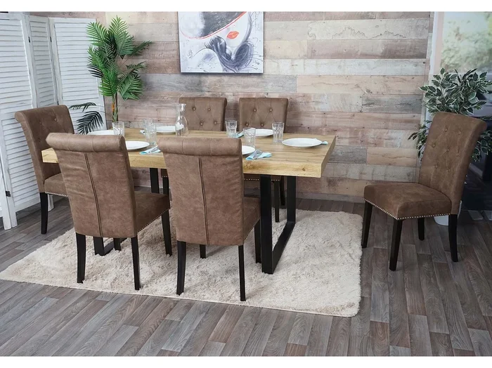 Silla de comedor Chesterfield II (juego de 6), tela/textil marrón, patas oscuras