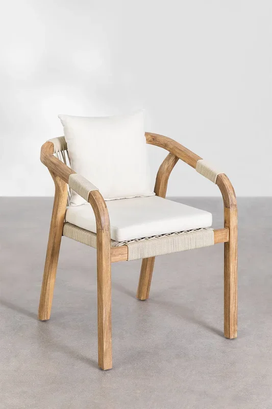 Silla de Comedor con Reposabrazos en Madera de Acacia Dubai Blanco Gardenia Marrón Acacia Rústico – SKLUM