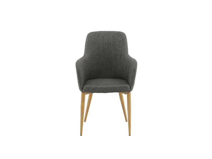 Silla de comedor confort gris, decoración roble.