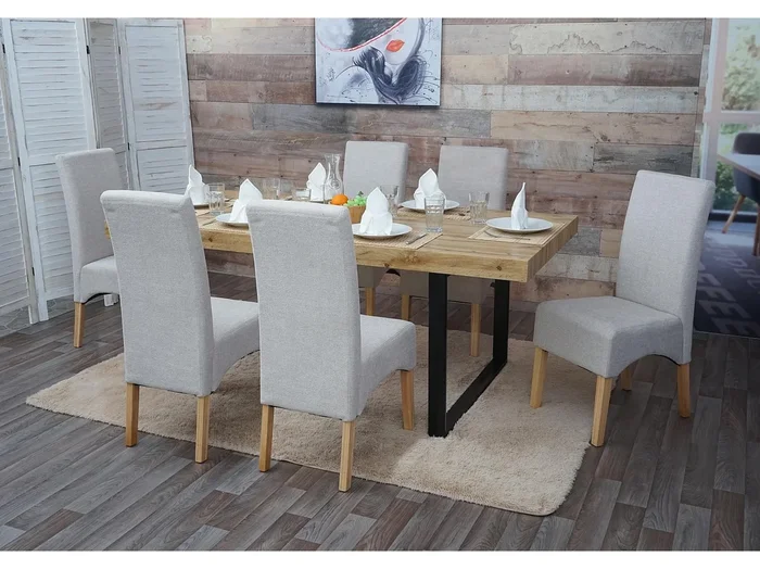 Silla de comedor Crotone (juego de 6), beige crema, patas claras