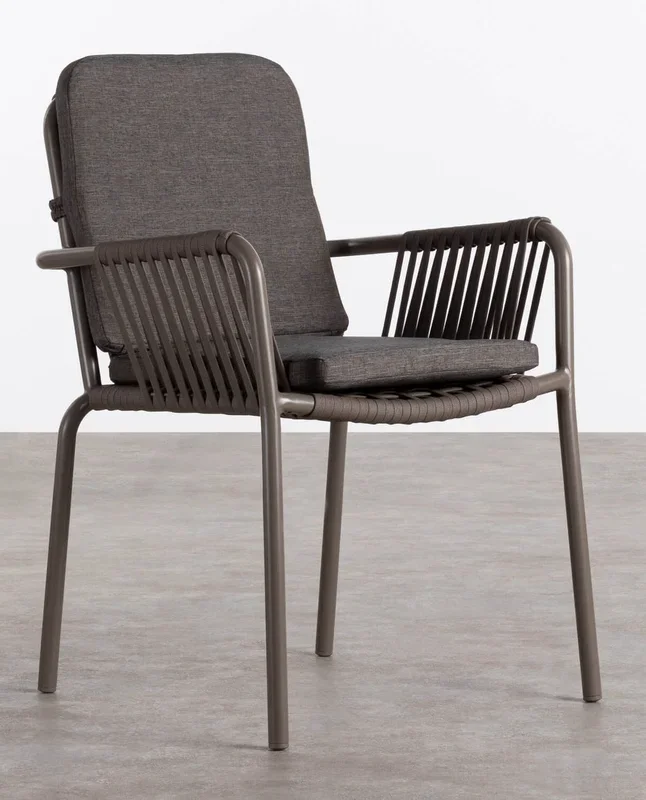 Silla de Comedor de Aluminio y Cuerda Drian Gris topo y Marrón – The Masie