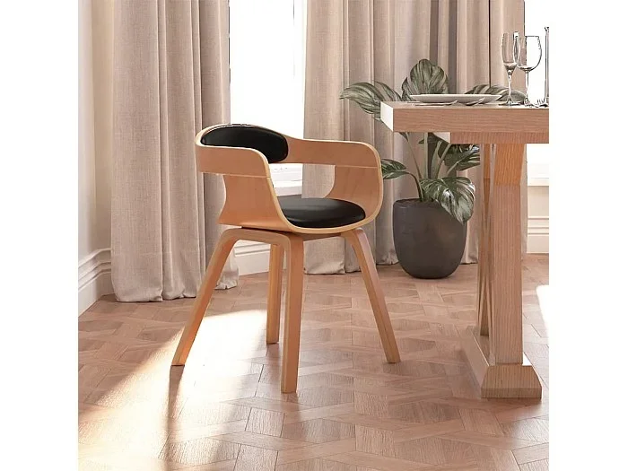 Silla de comedor de cuero sintético y madera curvada negro
