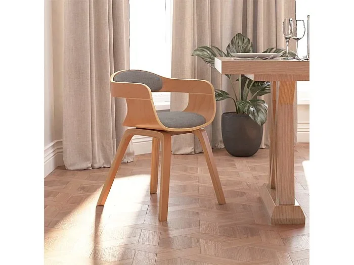 Silla de comedor de madera curvada y tela gris taupé