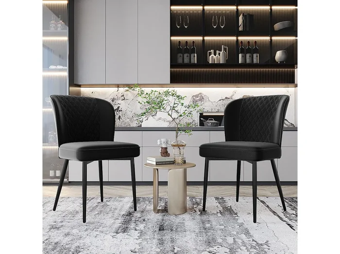 Silla de comedor de terciopelo negro con cómodo respaldo alto y moderna estructura de metal, 47 x 43 x 86 cm, juego de 2