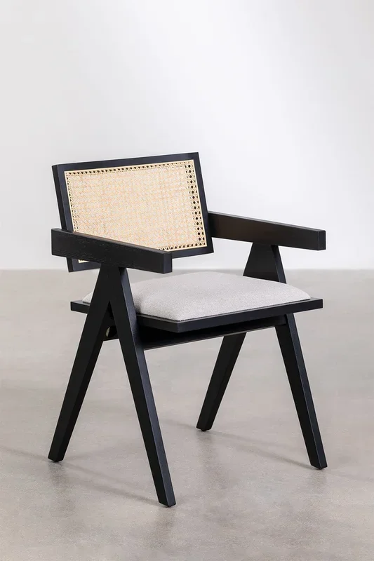 Silla de Comedor en Madera de Fresno Tapizada con Reposabrazos Lali Negro – SKLUM