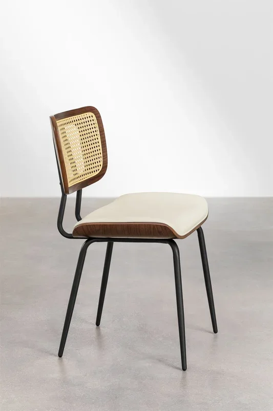 Silla de Comedor en Madera, Ratán y Polipiel Raysa Madera Oscura – SKLUM