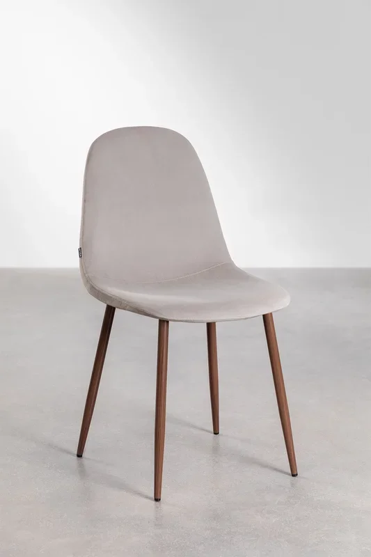 Silla de comedor en terciopelo Glamm Gris Topo Madera Oscura – SKLUM
