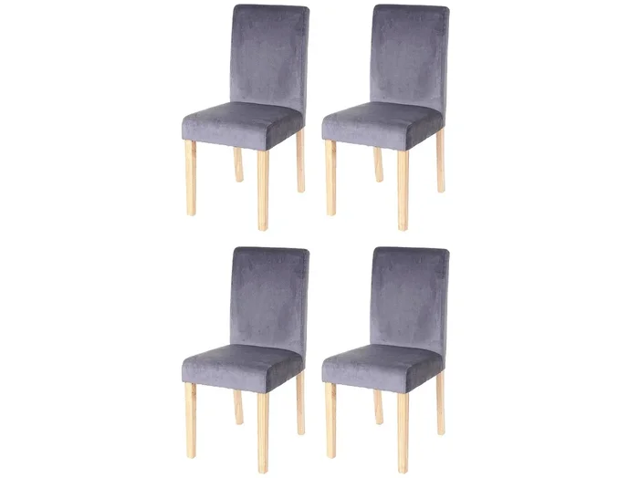 Silla de comedor Littau de terciopelo (set de 4), gris, patas claras