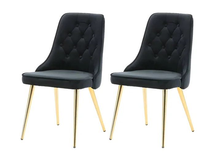 Silla de comedor VelvetDeluxe en terciopelo negro, decoración en latón.