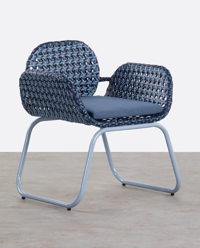 Silla de Exterior de Aluminio y Ratán Sintético con Cojín Roys Azul Storm – The Masie