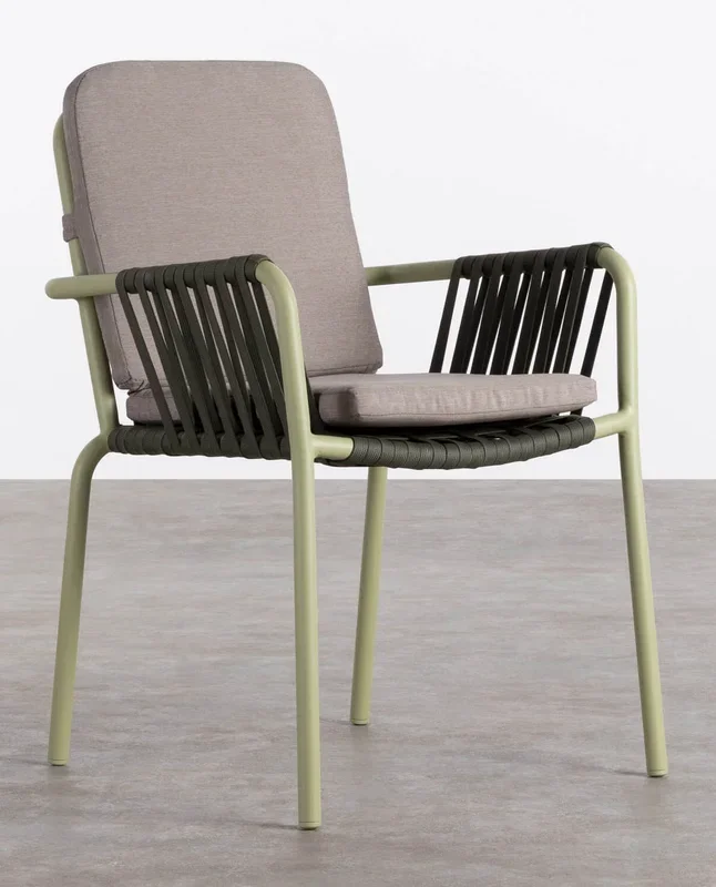 Silla de Exterior en Aluminio y Cuerda Drian Verde Lima claro y Marrón verdoso – The Masie
