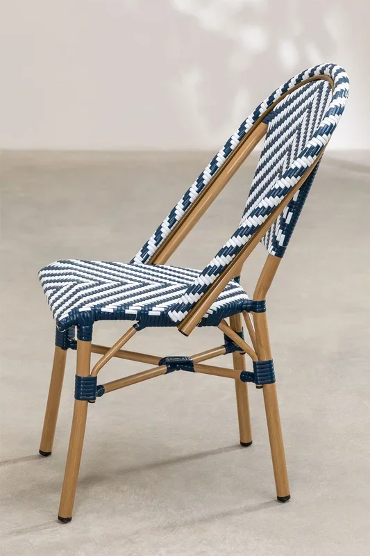 Silla de Jardín en Mimbre Sintético Kalian Bistro Azul Marino – SKLUM