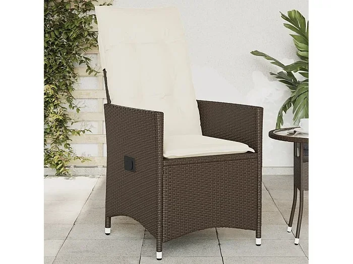 Silla de jardín reclinable con cojines de mimbre de resina marrón