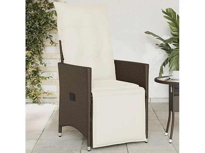 Silla de jardín reclinable con cojines de mimbre de resina marrón