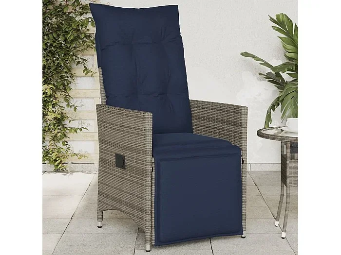Silla de jardín reclinable con cojines de mimbre gris