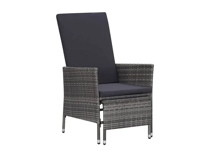 Silla de jardín reclinable con cojines de resina tejida gris