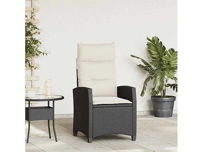 Silla de jardín reclinable con mesa auxiliar en polirratán negro