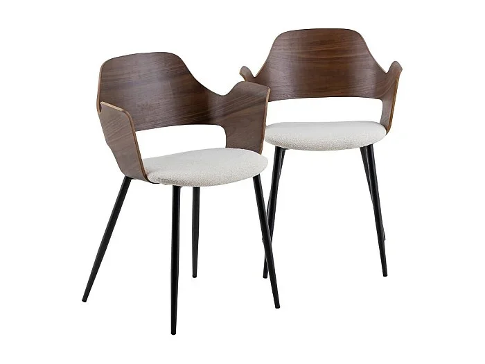 Silla de madera oscura y tela cruda Florence (lote de 2)