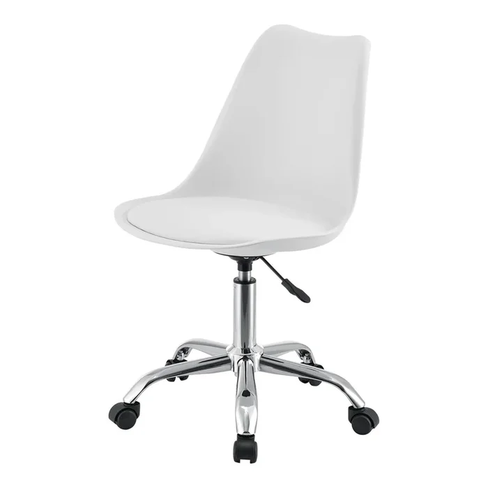 Silla de oficina con ruedas ajustable en altura de piel sintética blanca 03_000496