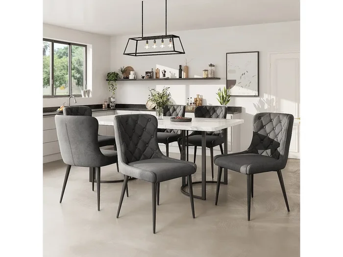 Silla ergonómica de terciopelo con patas de metal, estilo moderno para comedor 50×45×86cm Juego de 6