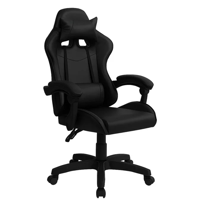 Silla gaming Koe de Estancia en color negro con cojín lumbar y cervical, reclinable, altura regulable y 66x122x66 cm