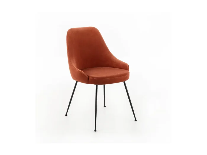 Silla moderna acolchada «Alyssa» efecto terciopelo naranja cm 49,5×48,5 80h