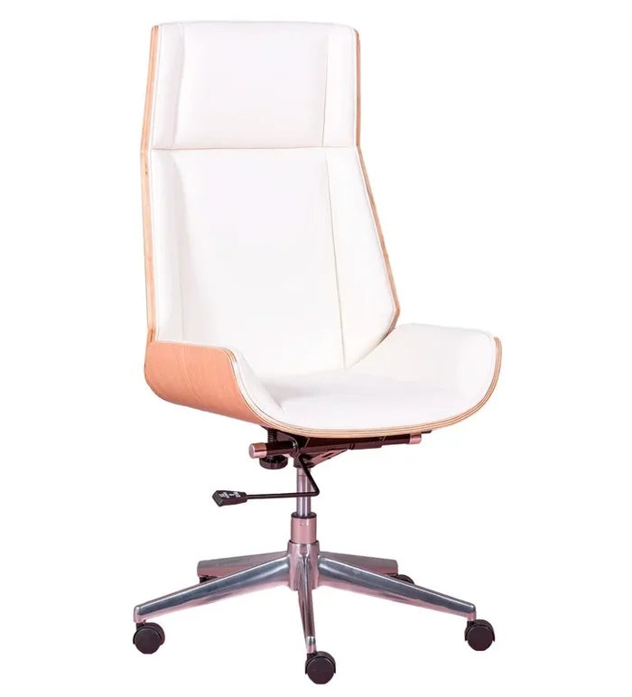Silla oficina con respaldo alto en madera arce y tapizada en polipiel – Nordic S