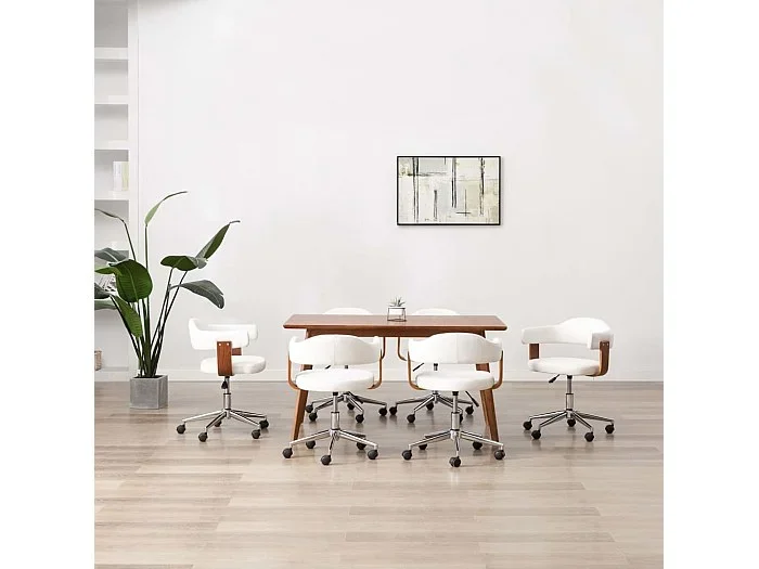 Sillas de comedor giratorias 6 unidades madera curvada cuero blanco