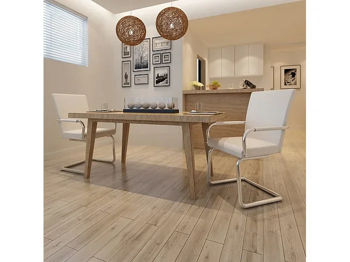 Sillas de comedor voladizas 2 unidades cuero sintético blanco