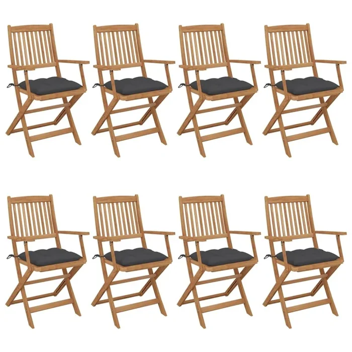 Sillas de jardin plegables 8 unidades y cojines madera maciza acacia