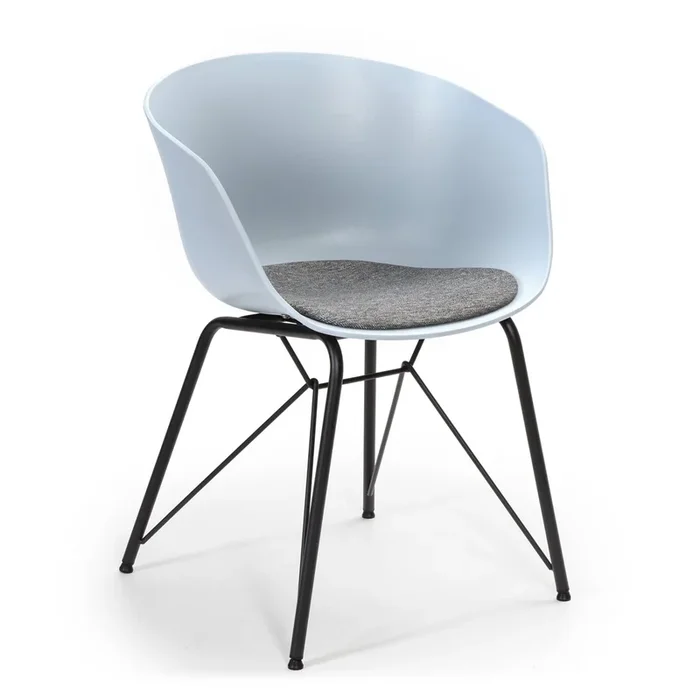 Sillón butaca Comedor Alba Color Azul, Patas de Metal, Asiento tapizado, 59 x 55,5 x 79 cm