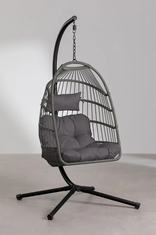 Sillón Colgante de Jardín con Base y Cojín Anoop Gris Hormigón – SKLUM