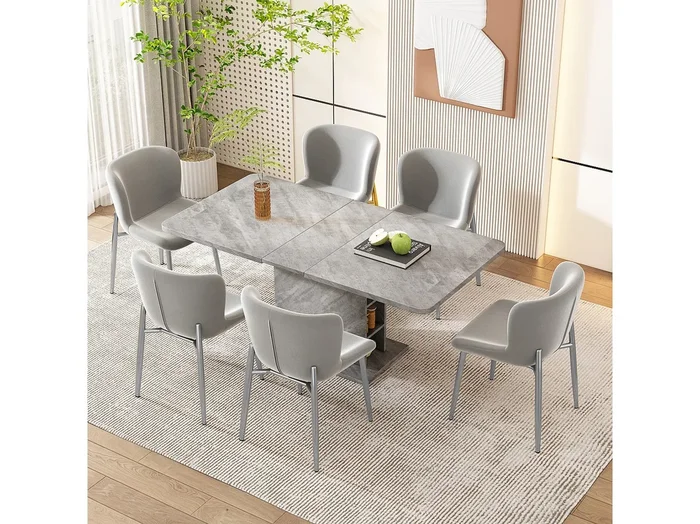 Sillón de diseño de terciopelo gris sin reposabrazos con patas de metal cromado para salón o dormitorio, juego de 6