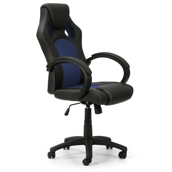 Sillón de Oficina elevable y reclinable Hamilton tapizado con Piel sintética, Color Negro/Azul