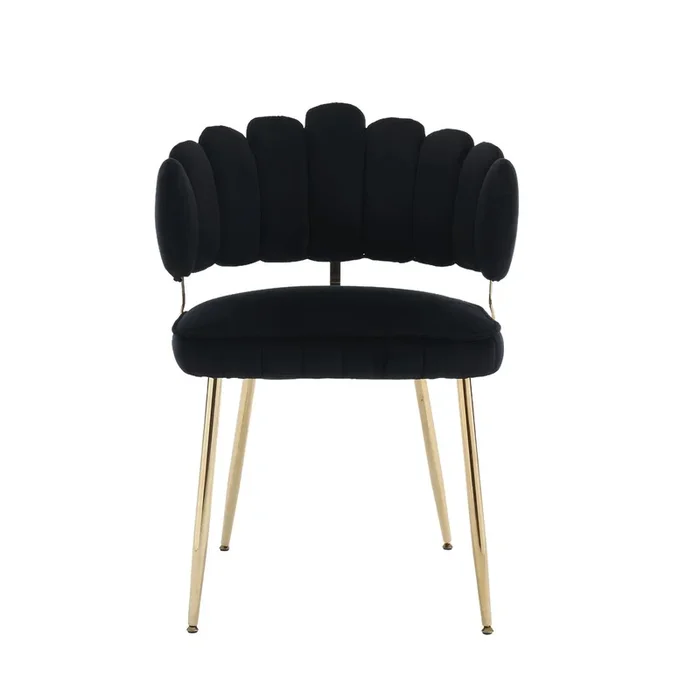 Sillón moderno terciopelo – 2 piezas – respaldo en flor, brazos redondeados, patas metálicas – Negro