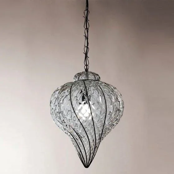 SIRU – Lámpara colgante con cadena GOCCIA 1xE27/60W/230V diá. 25 cm transparente/marrón Vidrio veneciano