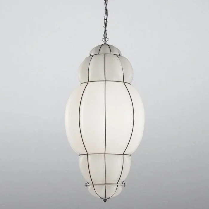 SIRU – Lámpara colgante con cadena RIVISTO 1xE27/60W/230V diá. 45 cm negro/blanco Vidrio veneciano