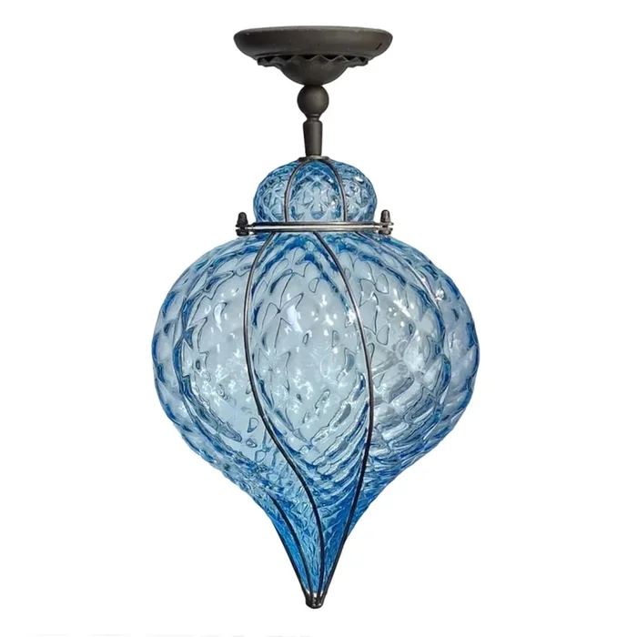 SIRU – Lámpara de techo GOCCIA 1xE27/60W/230V diá. 25 cm azul/marrón Vidrio veneciano