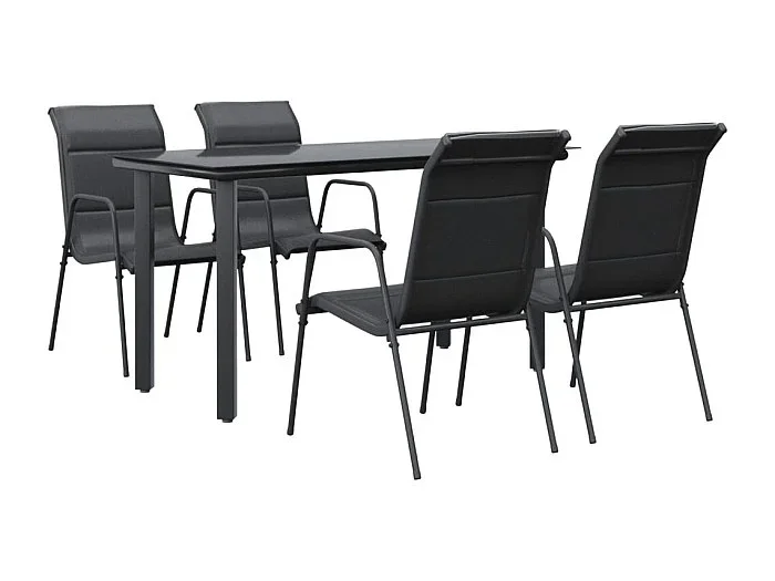 Skorja Juego de comedor para jardín 5 piezas acero y textilene negro