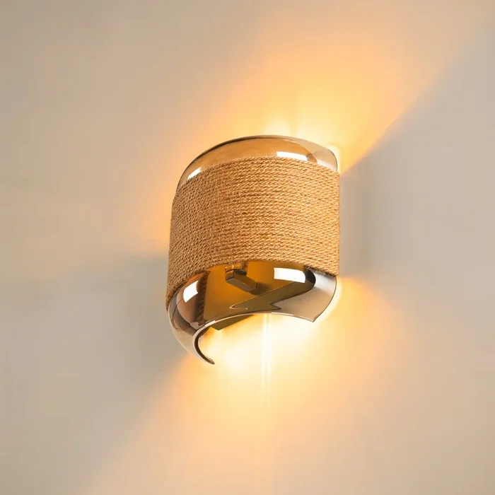 SLV aplique de pared Pantilo Rope marrón/ámbar/dorado cristal ancho 20 cm