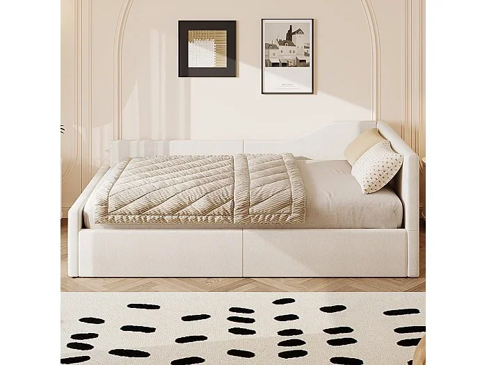 Sofá cama 140 x 200 cm con espacio de almacenamiento, color beige